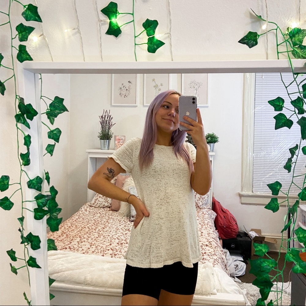 EUC Eileen Fisher Knit Short Sleeve Cream Top